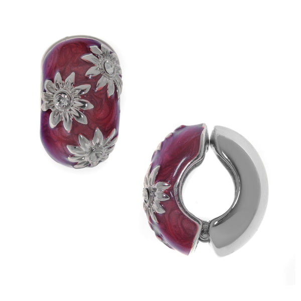 Silvertone/ Red Crystals Flower Reversible Hugs® Clip Earrings