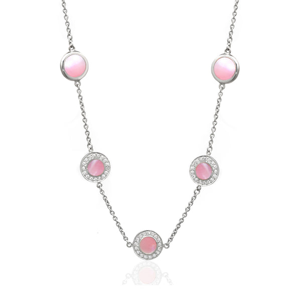 Sterling Silver Pink Mother Of Pearl Chain Necklace