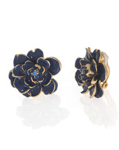 Garden Blue Rose Clip Earrings