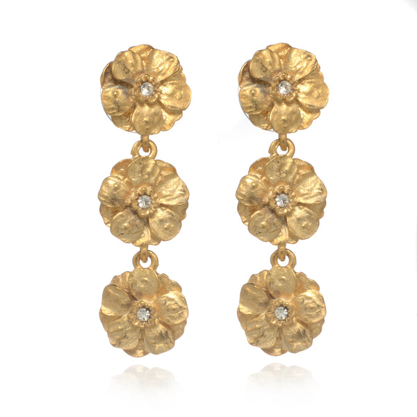Goldtone Les Roses Triple Drop Earrings