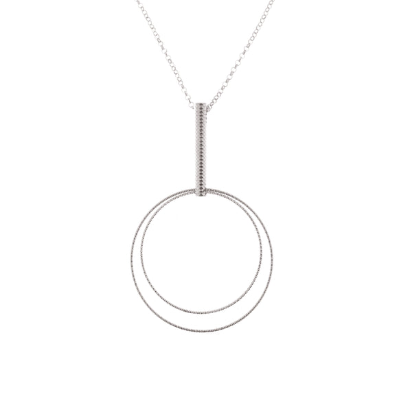 Rhodium Plated Sterling Silver Open Air Circle Necklace