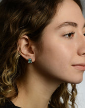 14K White Gold Aqua Emerald Cut CZ Stud Earrings
