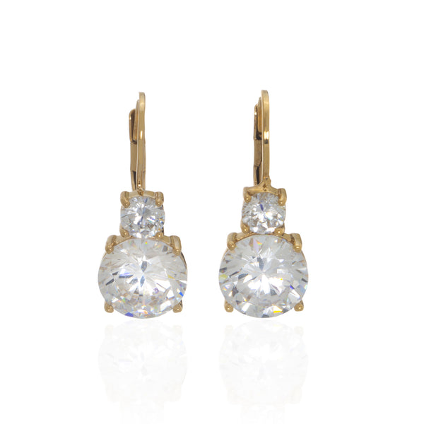 NEW 22k Gold Plated Sterling Silver CZ Leverback Earring