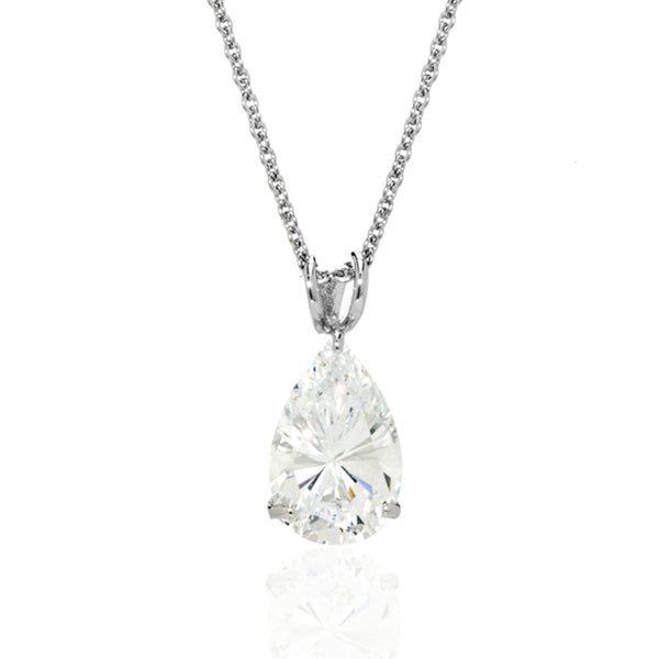 Sterling Silver CZ Pear Pendant Necklace