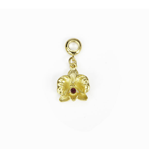 Orchid Goldtone Charm/ Red Crystal