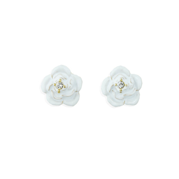 White Rose Pierced Earrings