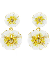 Goldtone White/Yellow Les Roses Double Drop Earrings