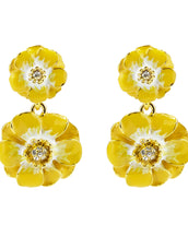 Goldtone Yellow/White Les Roses Double Drop Earrings