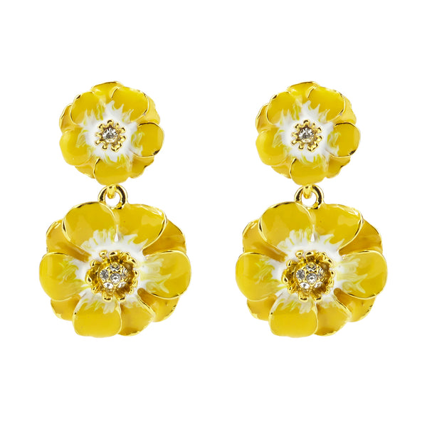 Goldtone Yellow/White Les Roses Double Drop Earrings