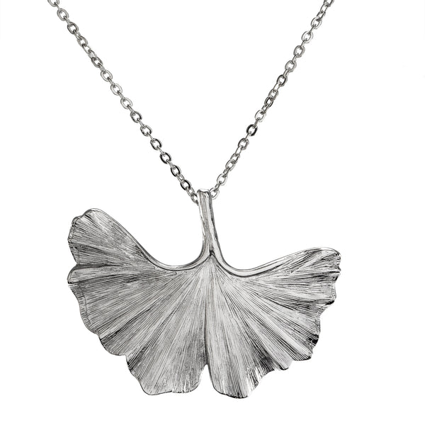 Silvertone Ginko Pendant with a 30" Chain Necklace