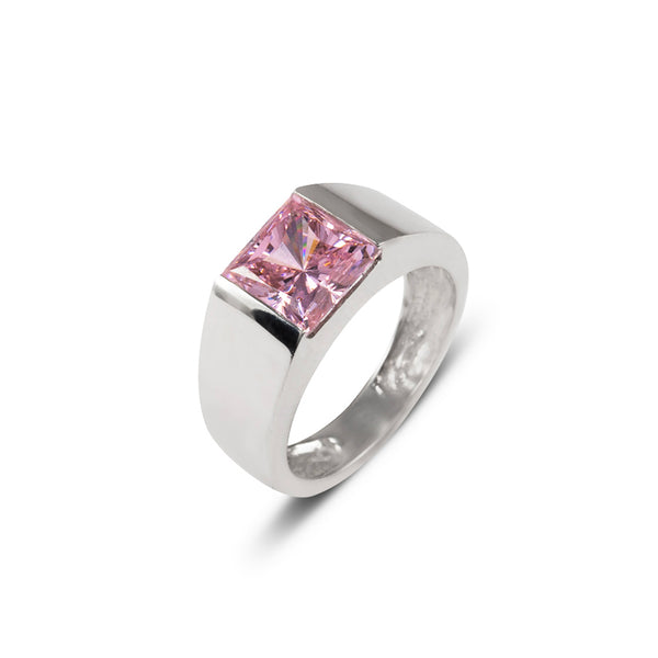 14k White Gold Pink Princess Cut Ring