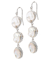 Sterling Silver Baroque Pearl with Pave Triple Drop Earrings Euro Wire