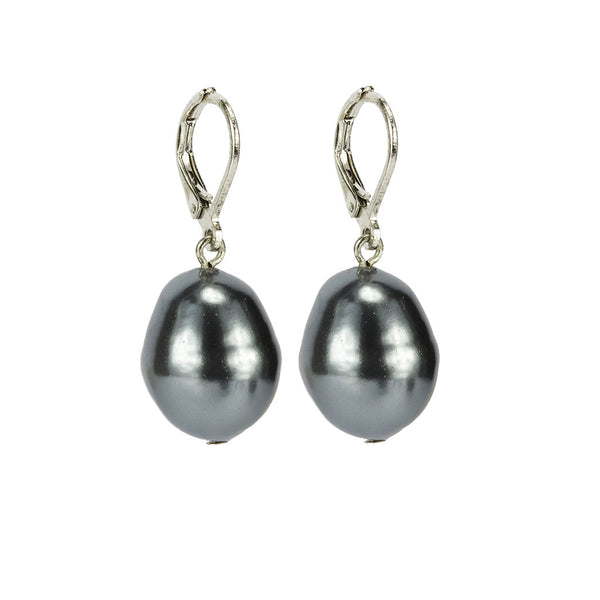 Silvertone 14mm Grey Baroque  Drop Earrings