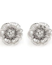 Rhodium Plated Flower Earring With Crystals
