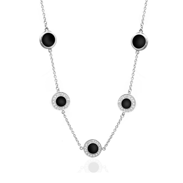 .925 Sterling Silver Necklace With Onyx Stations