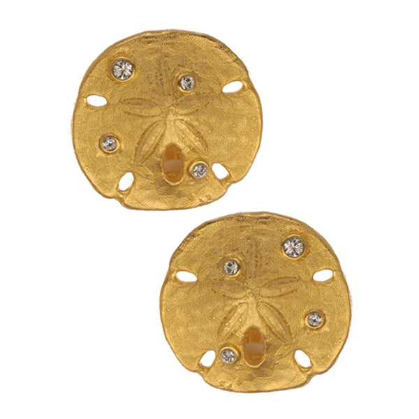 Goldtone  Sand Dollar Earrings With Crystal (Large)