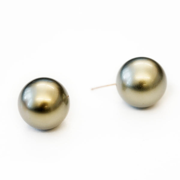 Goldtone 14mm Green Pearl Pierced Earrings