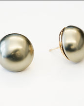Goldtone 18mm Green Pearl Button Pierced Earrings