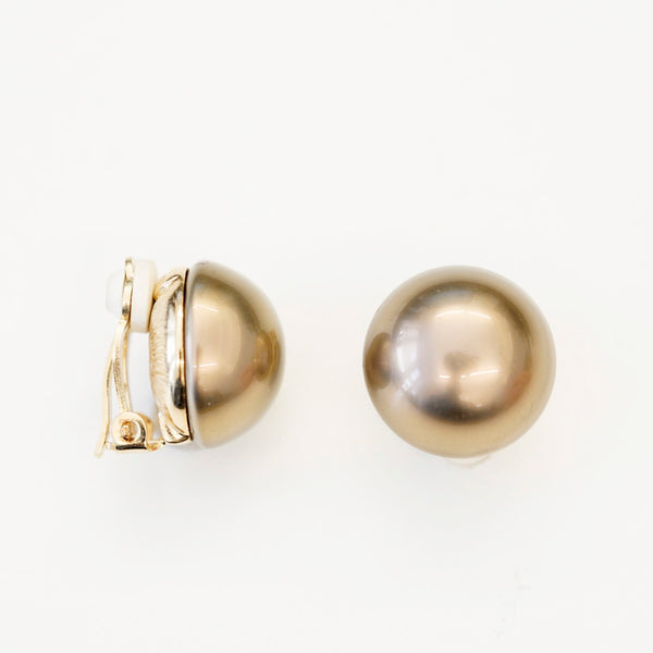 Goldtone 18mm Brown Pearl Button Clip Earrings
