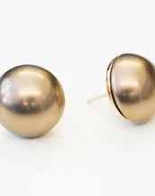 Goldtone 18mm Brown Pearl Button Pierced Earrings