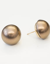 Goldtone 16mm Brown Button Pearl Pierced Earrings