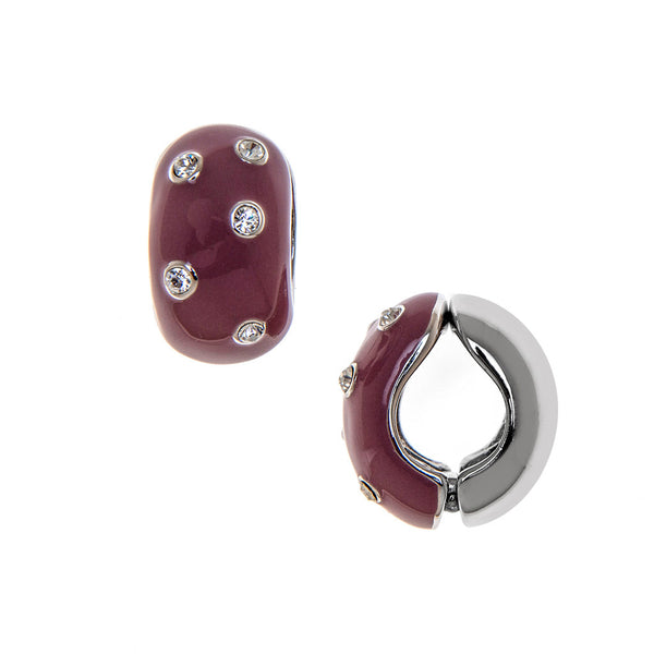 Silvertone/ Raspberry  With Crystals Reversible Hugs® Clip Earrings