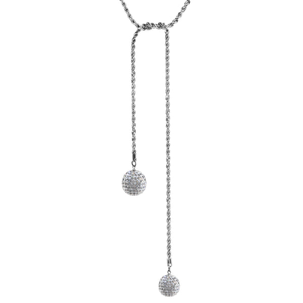 Sterling Silver Crystal Ball Rope Chain Necklace 34"