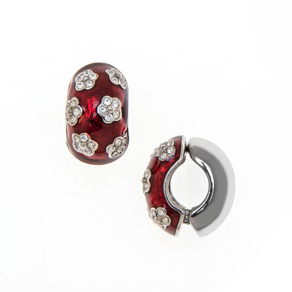 Silvertone/ Red Crystal Flowers Reversible Hugs® Clip Earrings