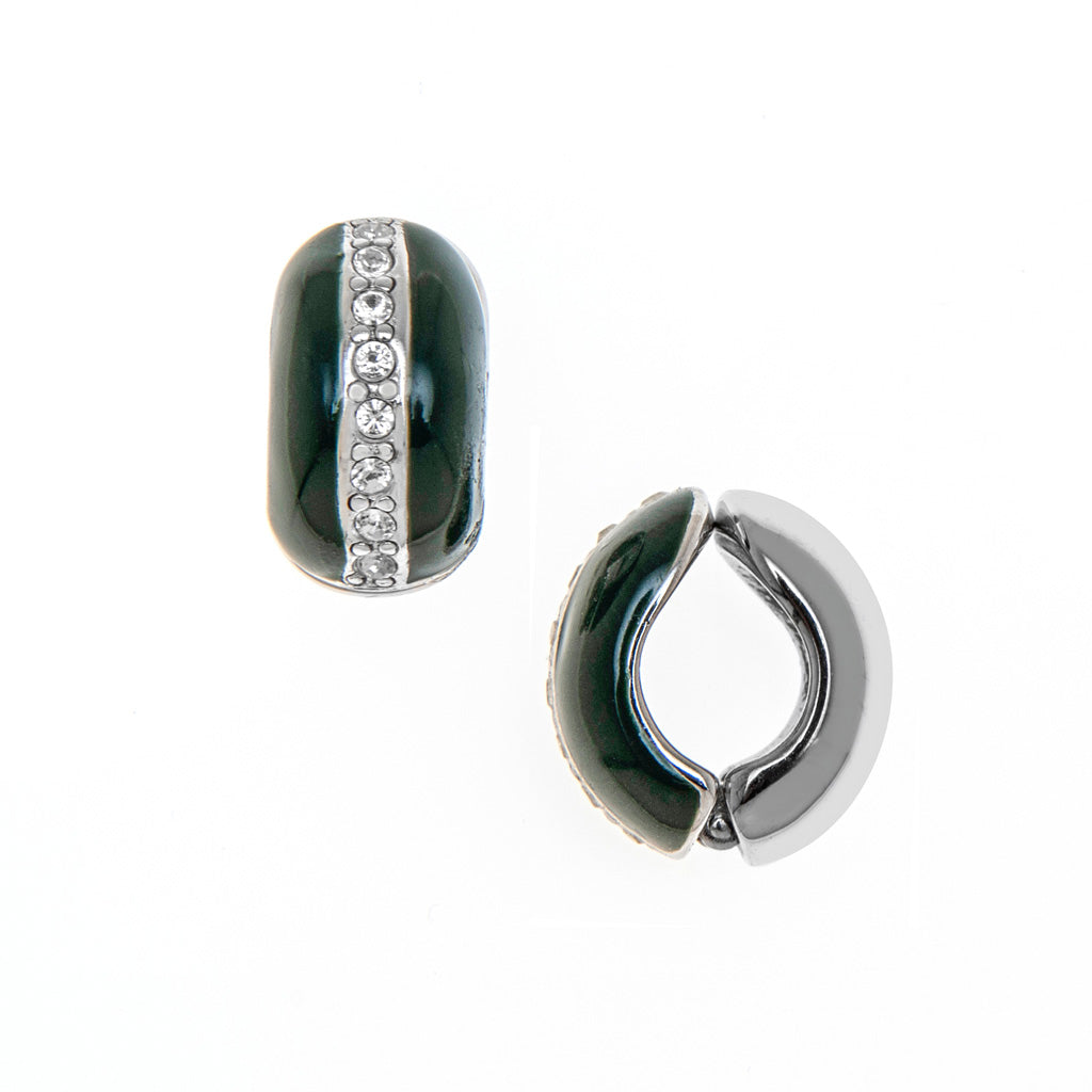 Silvertone Green With Crystals Reversible Hugs® Clip Earrings