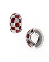 Silvertone Garnet Checkered Reversible Hugs® Clip Earrings