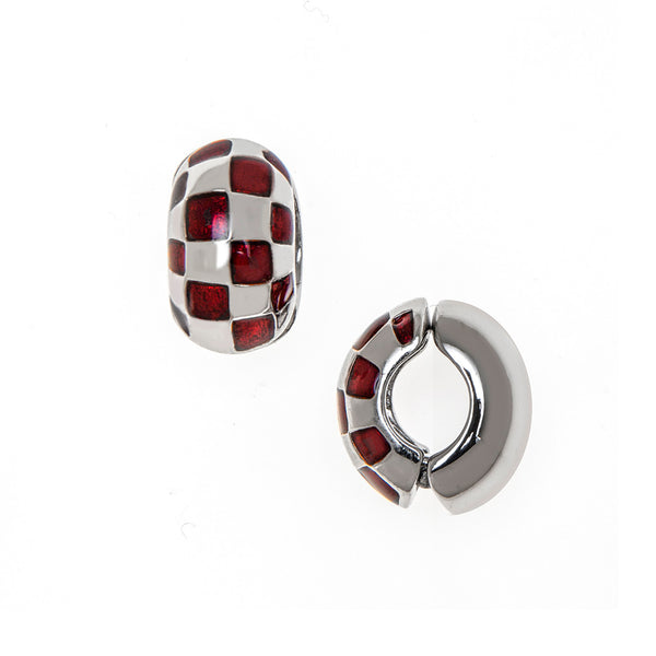 Silvertone Garnet Checkered Reversible Hugs® Clip Earrings