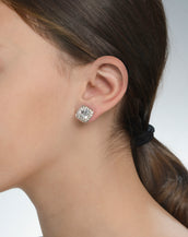 14K White Gold Asscher Cut & Pave Stud Earrings