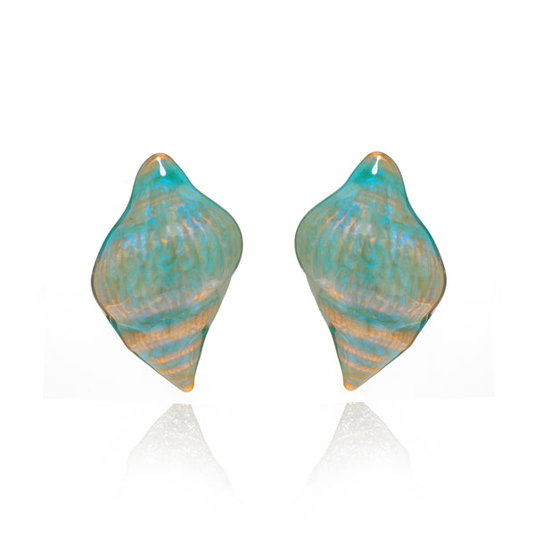 Gold Ocean Blue Shell Earring