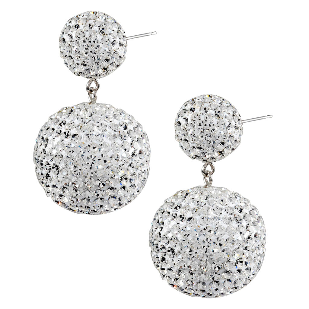 Elegant Austrian Crystal Ball Earrings in Platinum Plating - Vinty Jewelry