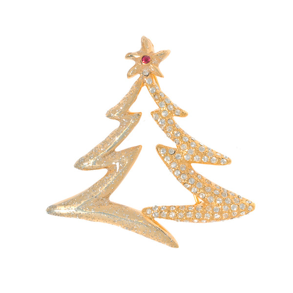 Gold Tone Austrian Crystals Tree Pin