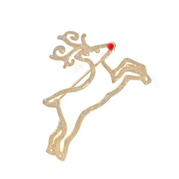 Gold Tone Stardust Reindeer Pin