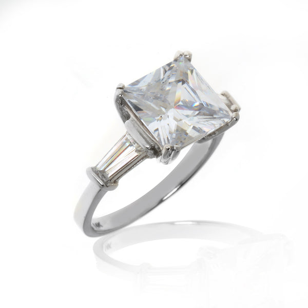 14k White Gold Princess Cut CZ With Baguette Rings