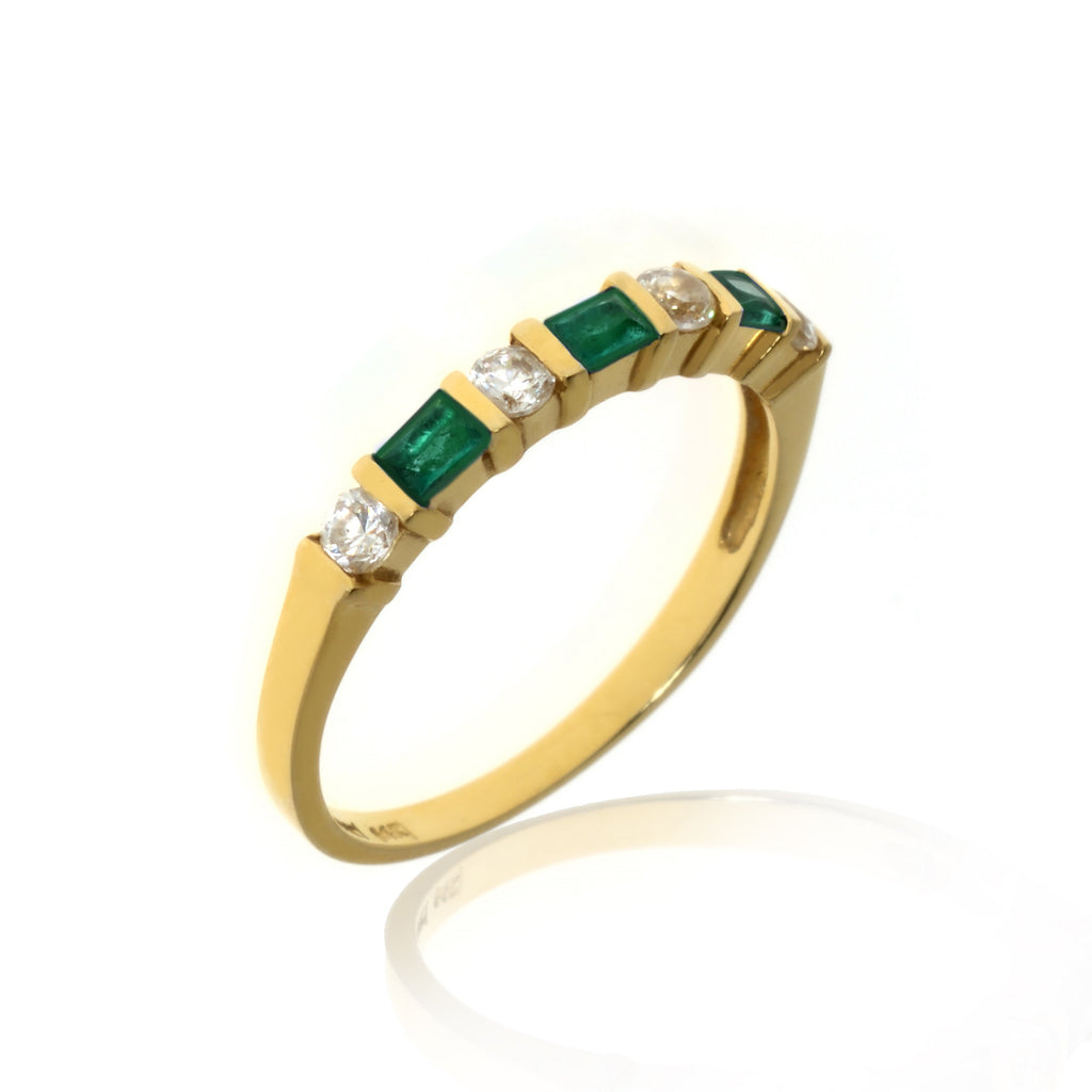 14k Yellow Gold Emerald Baguette w/Clear Round CZ Rings