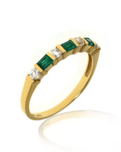 14k Yellow Gold Emerald Baguette w/Clear Round CZ Rings