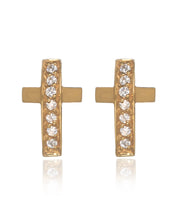 14K Yellow Gold CZ Cross Earrings