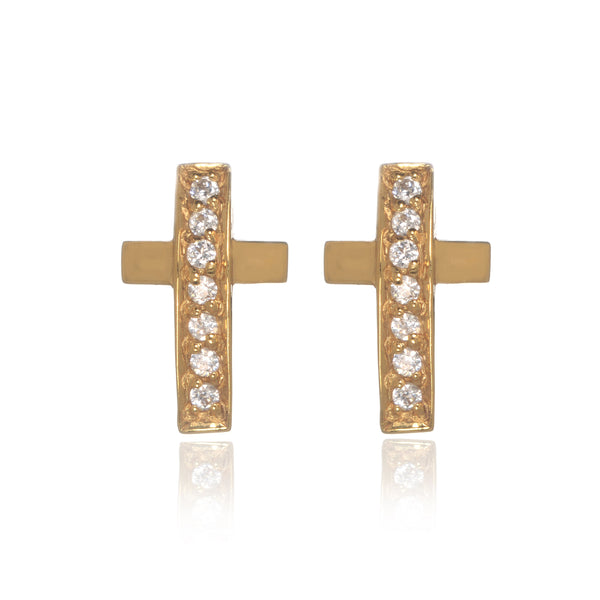 14K Yellow Gold CZ Cross Earrings