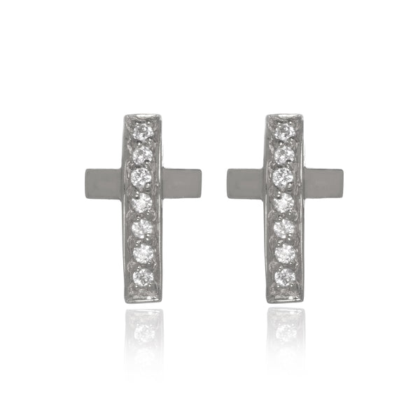 14K White Gold CZ Cross Earrings