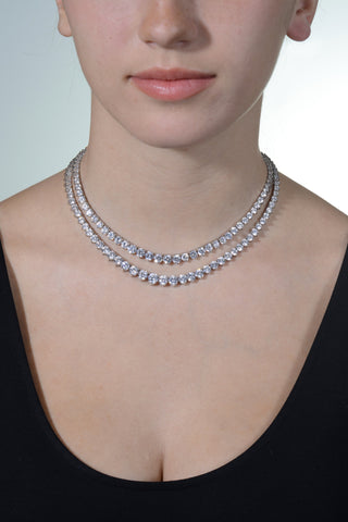 Sterling Silver Graduated Prong Set Double Strand Necklace