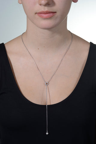 Sterling Silver Pave Ball Drop Lariat Necklaces