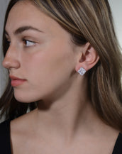 14k White Gold Clear CZ Radiant Cut Earrings