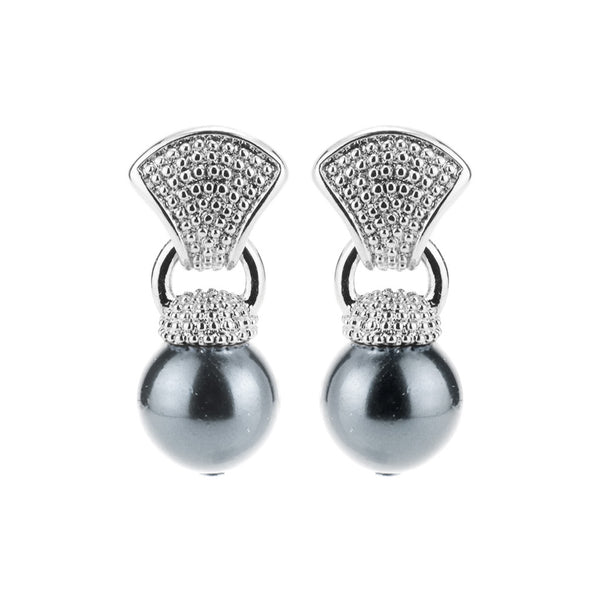 10mm Grey Pearl Silvertone Caviar Drop Earrings