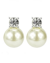 Silvertone Pearl/Crystal Stud Earrings