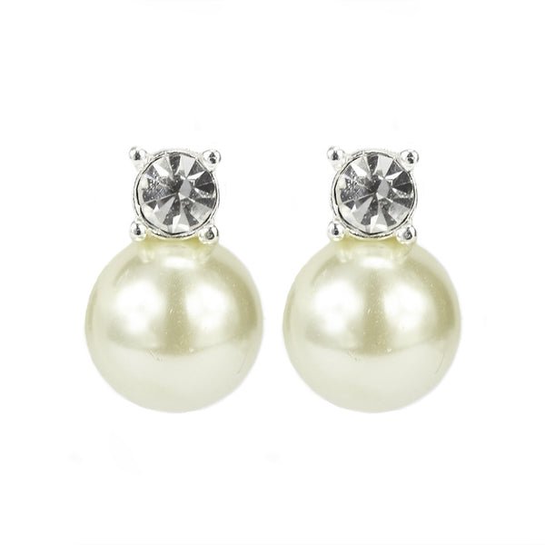 Silvertone Pearl/Crystal Stud Earrings