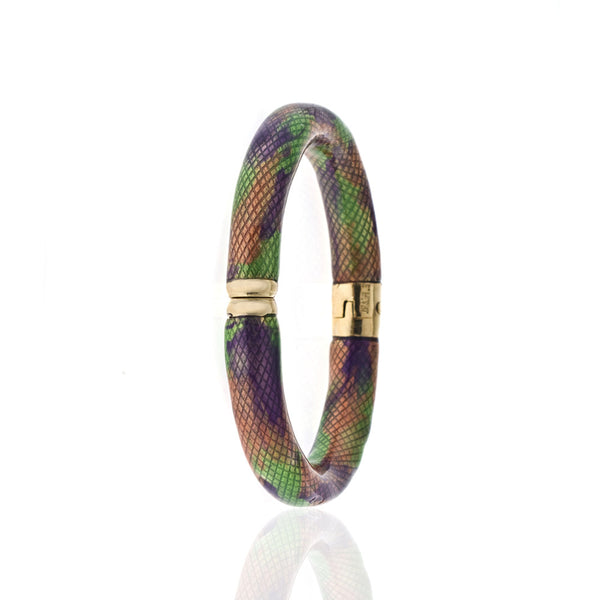 Snakeskin Gold Tone Multi Color Clear/Green/Purple/Orange Bangle Bracelet
