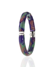 Snakeskin Silver Tone Multi Color Clear/Green/Purple/Orange Bangle Bracelet